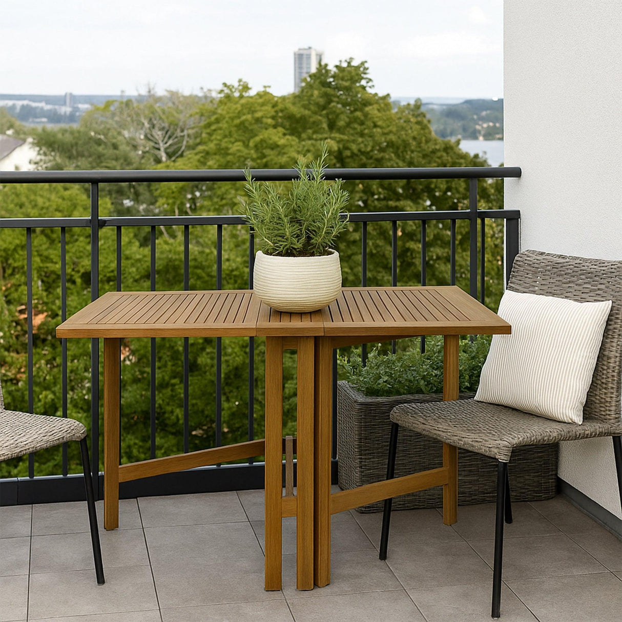 Naples Natural Teak Rectangular Dual Folding Balcony Table - 51"
