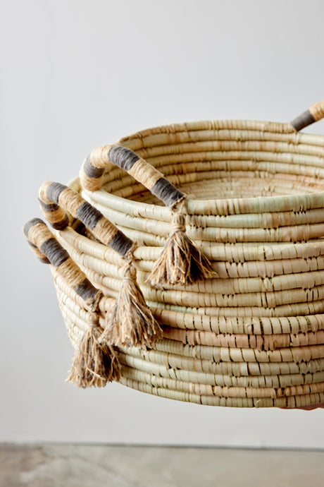 Natural Banded Betty Tray with Tassel-Baskets & Vessels-Parc Decor