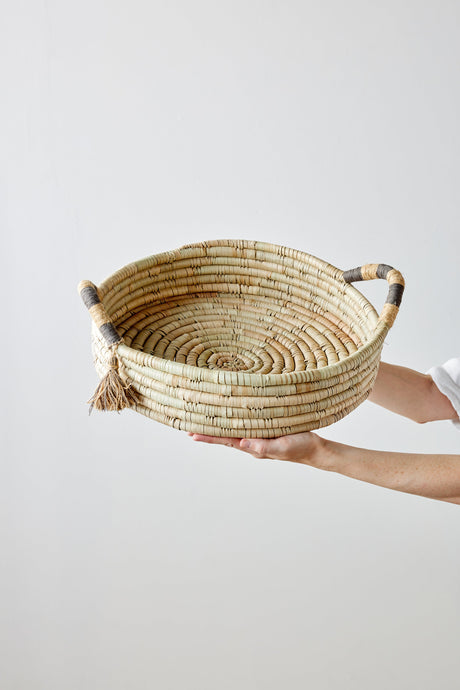 Natural Banded Betty Tray with Tassel-Baskets & Vessels-Parc Decor