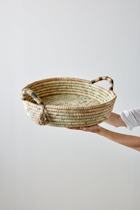 Natural Banded Betty Tray with Tassel-Baskets & Vessels-Parc Decor