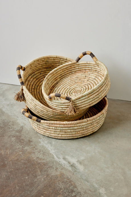 Natural Banded Betty Tray with Tassel-Baskets & Vessels-Parc Decor