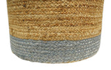Natural Brown and Blue Jute Round Cylindrical Pouf