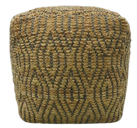 Natural Brown and Charcoal Hand Woven Geometrical Design Jute Pouf-Pouf-Parc Decor