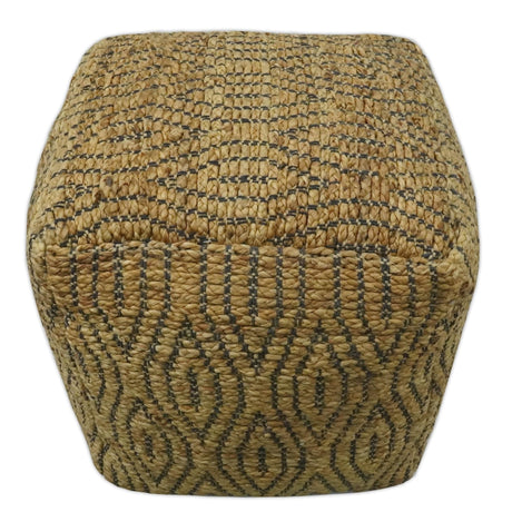 Natural Brown and Charcoal Hand Woven Geometrical Design Jute Pouf-Pouf-Parc Decor