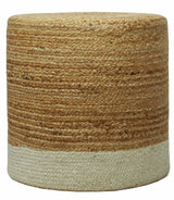 Natural Brown and White Jute Round Pouf, Hand Braided boho Pouf Ottoman Footstool, Side table, Seat , Foot Rest, Living Room, Bedroom | JP3-Home & Living-Parc Decor