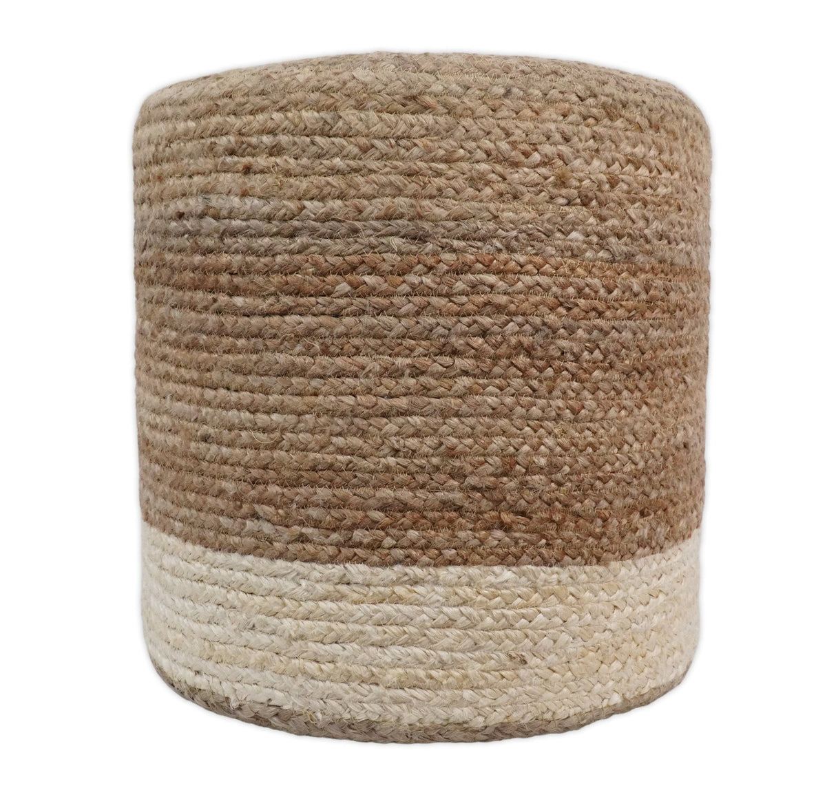 Natural Brown and White Jute Round Pouf, Hand Braided boho Pouf Ottoman Footstool, Side table, Seat , Foot Rest, Living Room, Bedroom | JP7-Pouf-Parc Decor