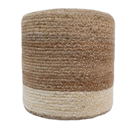 Natural Brown and White Jute Round Pouf, Hand Braided boho Pouf Ottoman Footstool, Side table, Seat , Foot Rest, Living Room, Bedroom | JP7-Pouf-Parc Decor