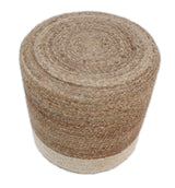 Natural Brown and White Jute Round Pouf, Hand Braided boho Pouf Ottoman Footstool, Side table, Seat , Foot Rest, Living Room, Bedroom | JP7-Pouf-Parc Decor