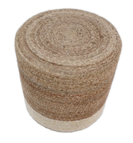 Natural Brown and White Jute Round Pouf, Hand Braided boho Pouf Ottoman Footstool, Side table, Seat , Foot Rest, Living Room, Bedroom | JP7-Pouf-Parc Decor