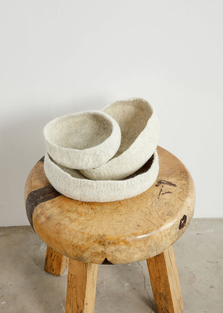 Natural White Hand Felted Nesting Bowls-Baskets & Vessels-Parc Decor