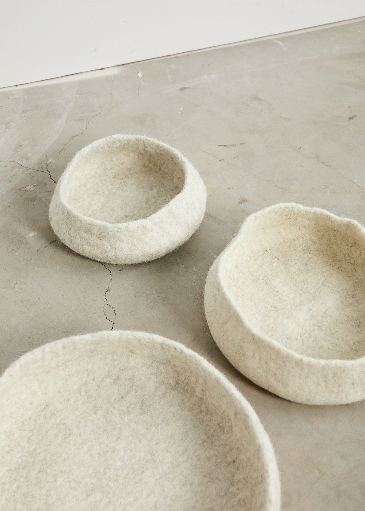Natural White Hand Felted Nesting Bowls-Baskets & Vessels-Parc Decor