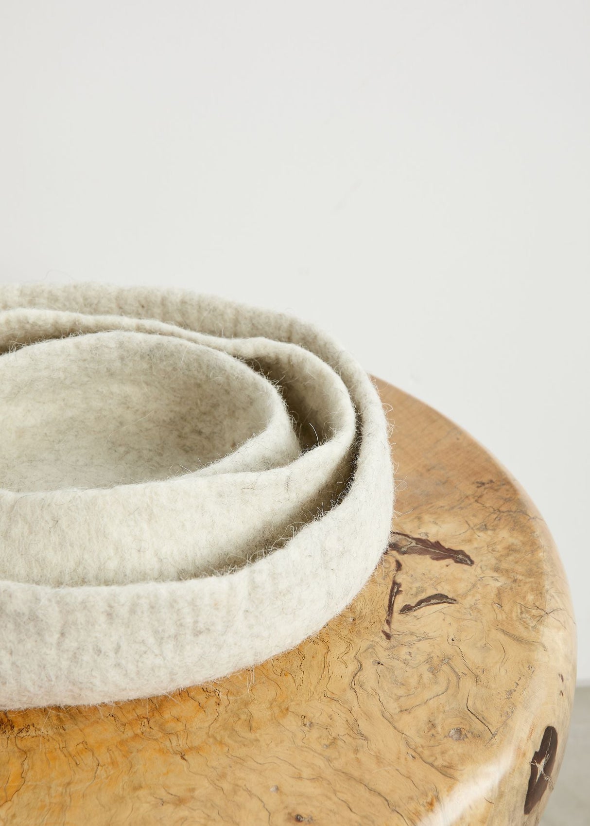 Natural White Hand Felted Nesting Bowls-Baskets & Vessels-Parc Decor