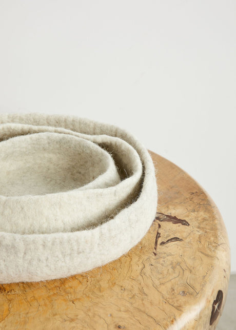 Natural White Hand Felted Nesting Bowls-Baskets & Vessels-Parc Decor