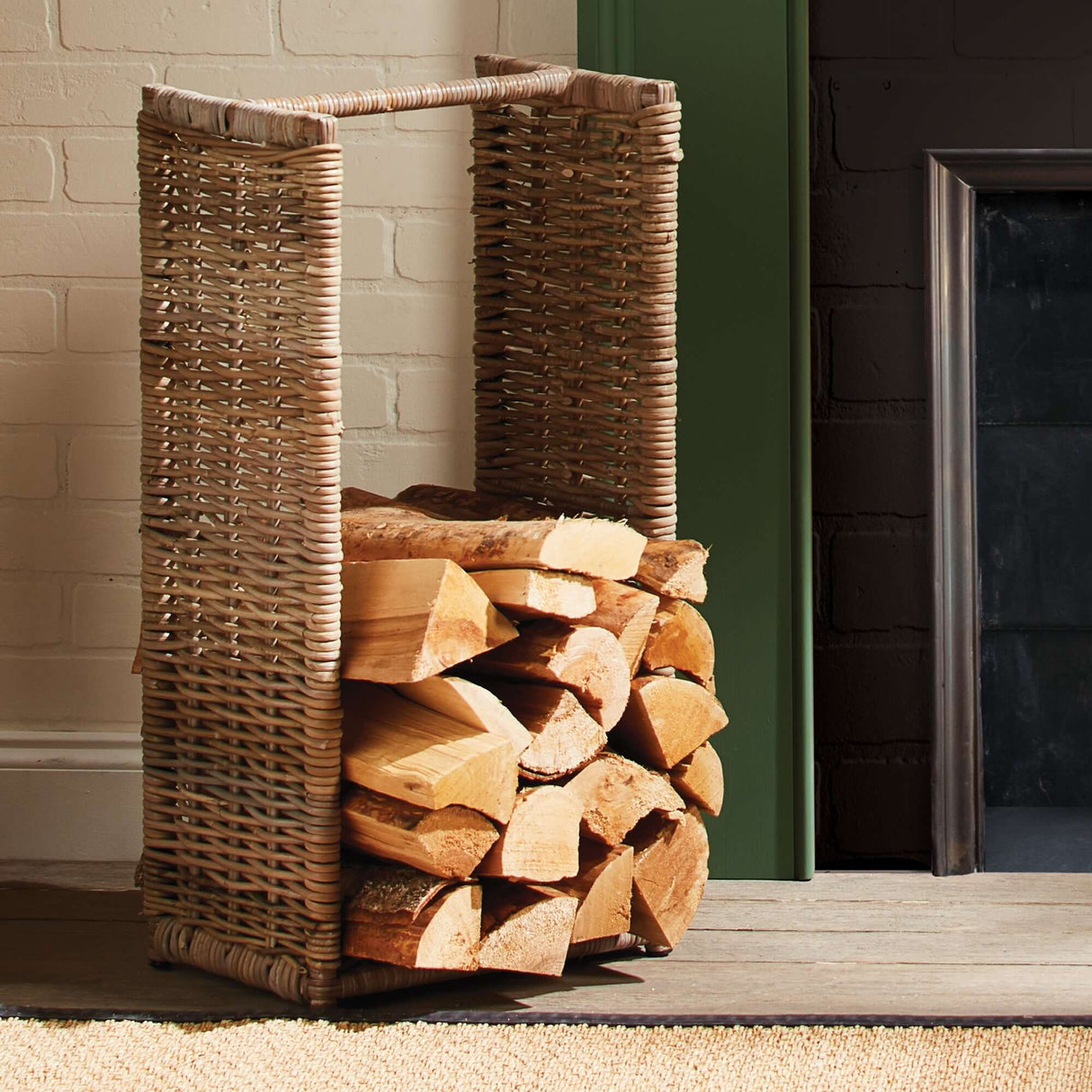 Natural Wicker Log Basket for Indoor Fireplace Storage-Firewood Holder-Parc Decor