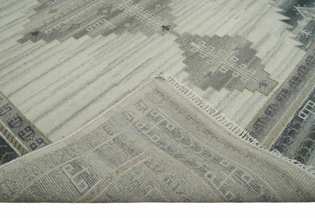 Natural Wool Hand Knotted Ivory and Gray Traditional Multi size wool Area Rug, Kids, Living Room and Bedroom Rug