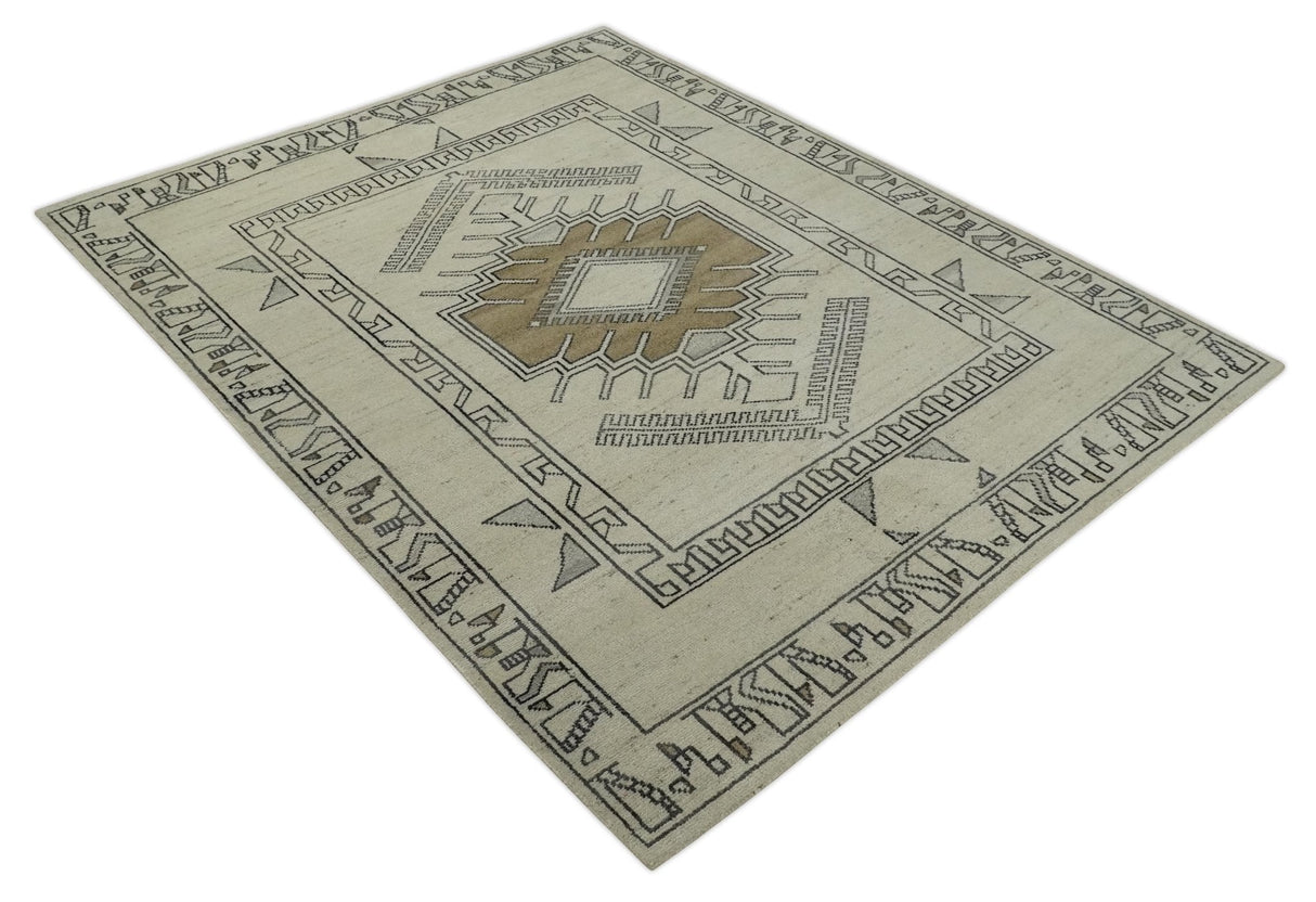 Natural Wool Hand Knotted Ivory, Beige and Black Traditional Heriz Serapi Wool Multi Size wool Area Rug, Kids, Living Room and Bedroom Rug