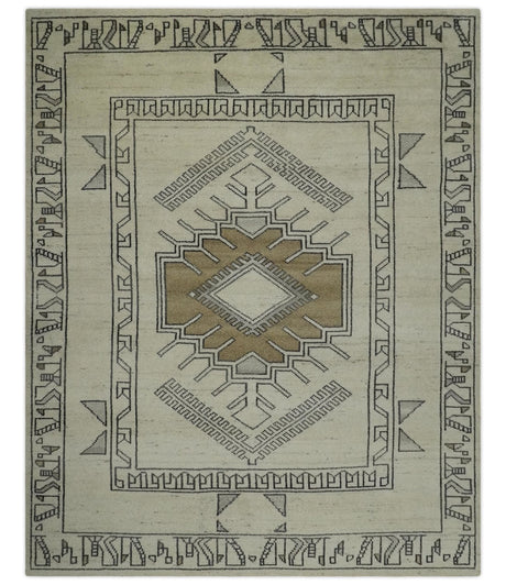 Natural Wool Hand Knotted Ivory, Beige and Black Traditional Heriz Serapi Wool Multi Size wool Area Rug, Kids, Living Room and Bedroom Rug
