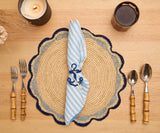 Nautical Anchor Napkin Rings – Coastal Table Decor, Handmade Raffia Napkin Holders, Set of 4 Blue and White Anchor Rings, Ocean Party Decor-Napkins-Parc Decor