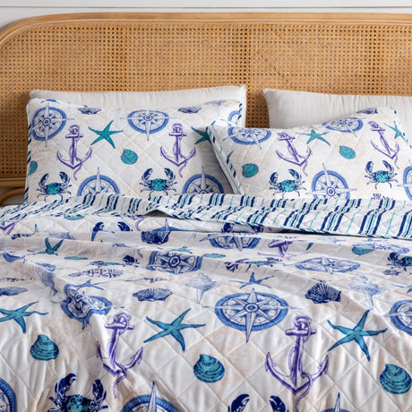 Nautical Anchor Quilt Set - Azure Collection-Quilts-Parc Decor