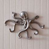 Nautical Silver Octopus Wall Hooks (Set of 2)-Wall Decor-Parc Decor