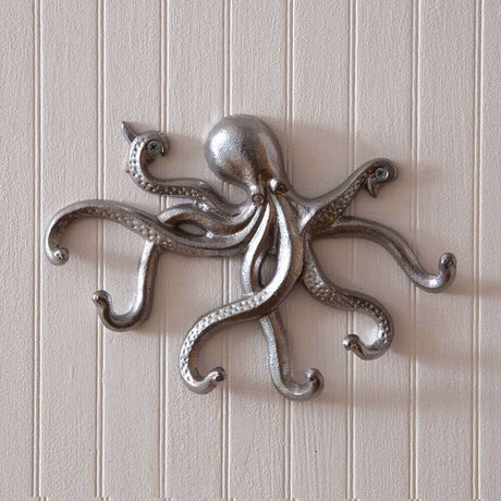 Nautical Silver Octopus Wall Hooks (Set of 2)-Wall Decor-Parc Decor