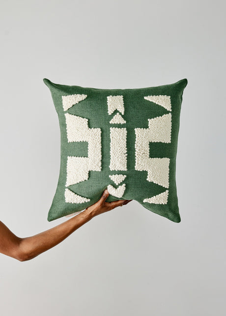 Ndebele Forest Green Throw Pillow-Throw Pillows & Blankets-Parc Decor