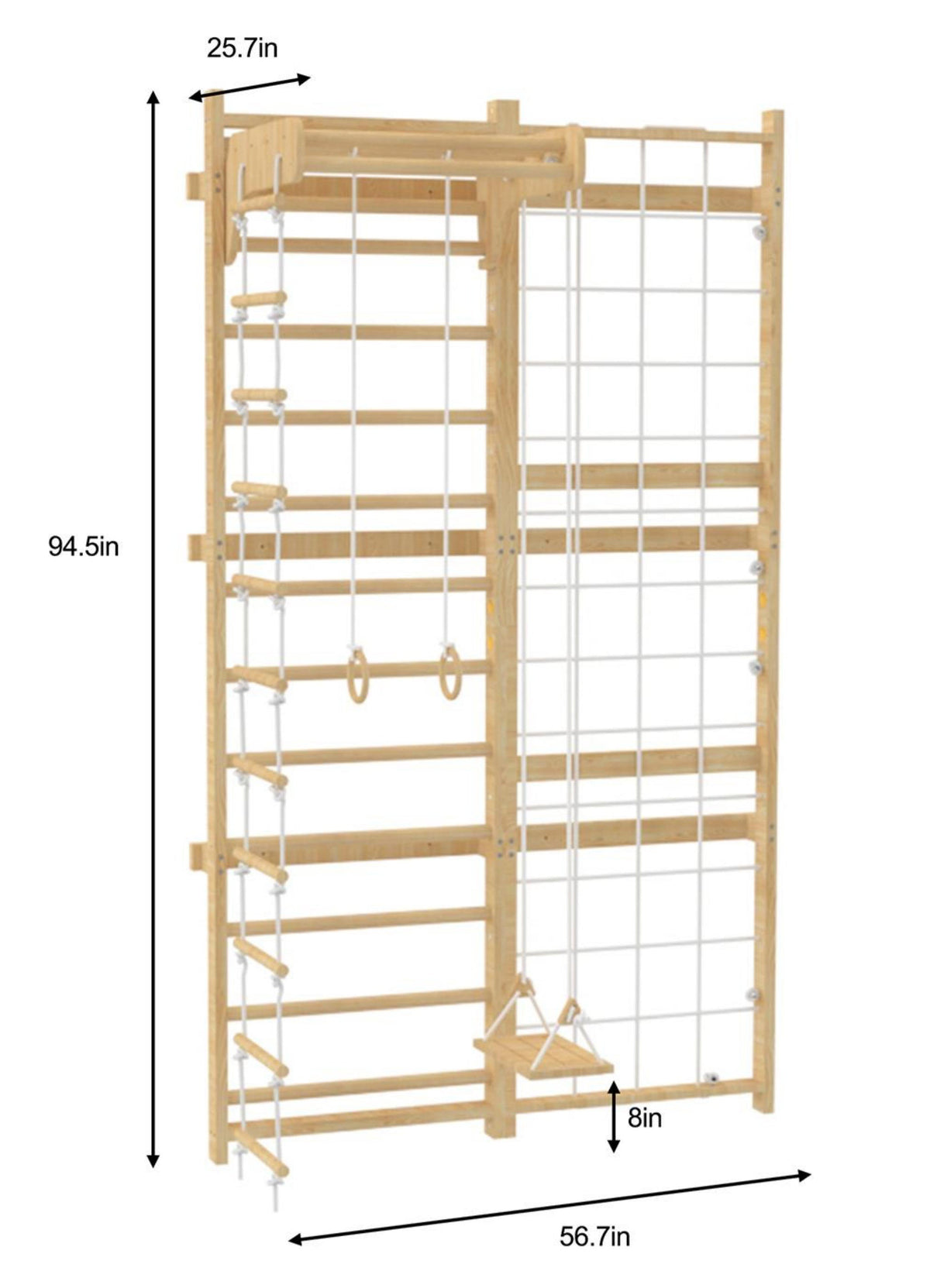 Neem 79" | Swedish Ladder & Rope Wall, Indoor Wooden Climber for Kids