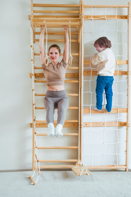Neem 95" | Swedish Ladder & Rope Wall, Indoor Wooden Climber for Kids
