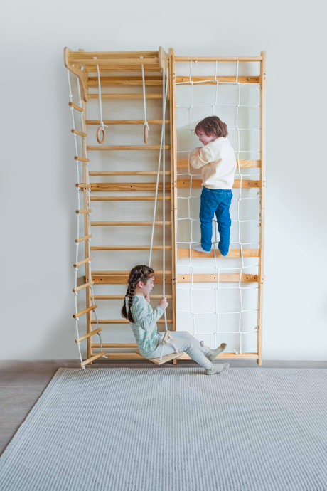 Neem 95" | Swedish Ladder & Rope Wall, Indoor Wooden Climber for Kids