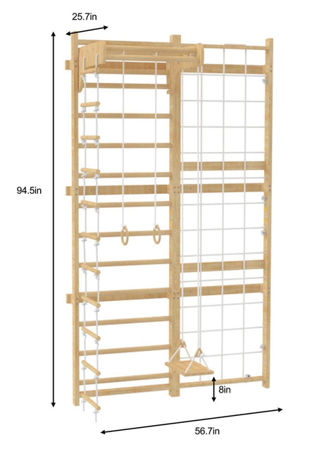 Neem 95" | Swedish Ladder & Rope Wall, Indoor Wooden Climber for Kids