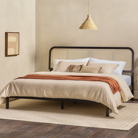 Neru Boho Curved Rattan-Headboard Bed Collection (Queen or King)-Bedroom-Parc Decor