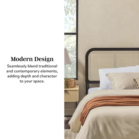 Neru Boho Curved Rattan-Headboard Bed Collection (Queen or King)-Bedroom-Parc Decor