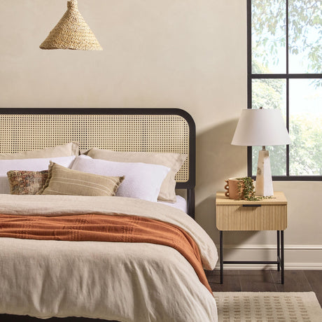 Neru Boho Curved Rattan-Headboard Bed Collection (Queen or King)-Bedroom-Parc Decor