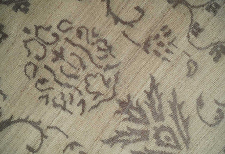 Neutral 8x10 Hand Knotted Camel and Brown Floral Traditional Antique Style Wool Area Rug