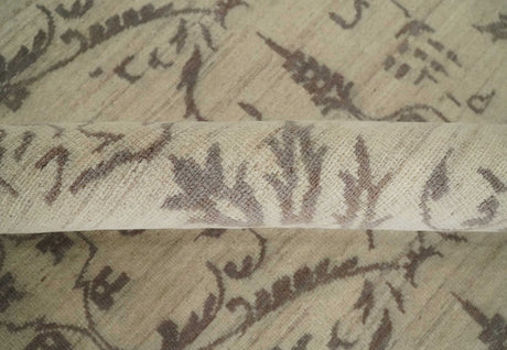 Neutral 8x10 Hand Knotted Camel and Brown Floral Traditional Antique Style Wool Area Rug