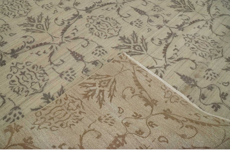 Neutral 8x10 Hand Knotted Camel and Brown Floral Traditional Antique Style Wool Area Rug