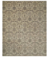 Neutral 8x10 Hand Knotted Camel and Brown Floral Traditional Antique Style Wool Area Rug