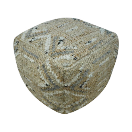 Neutral Beige, Ivory and Gray Hand Woven Stripes Design Jute and wool Pouf-Pouf-Parc Decor
