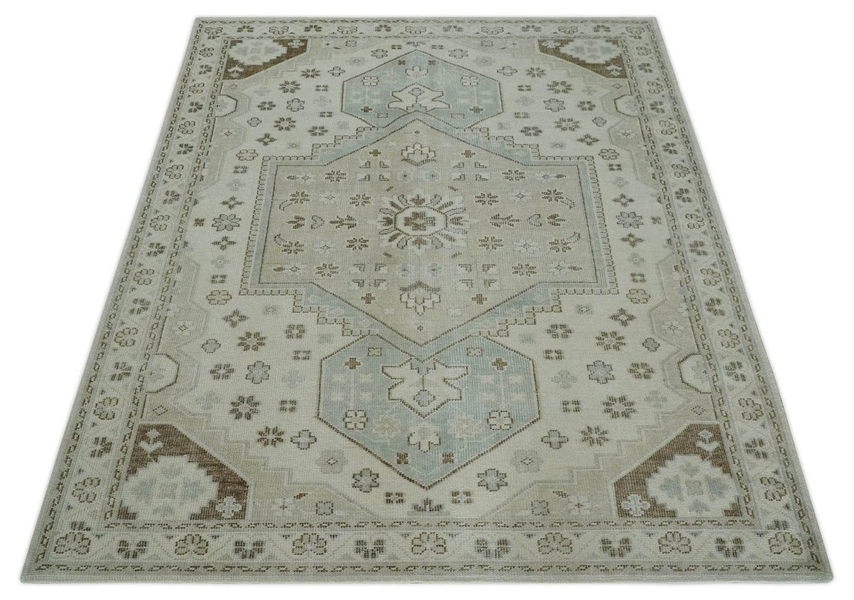 Neutral Ivory, Brown and Gray Hand knotted Traditional Multi Size wool Area Rug