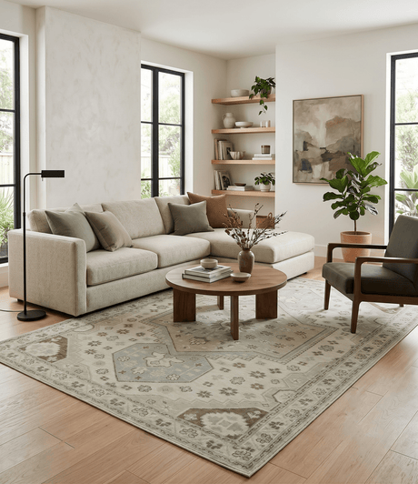 Neutral Ivory, Brown and Gray Hand knotted Traditional Multi Size wool Area Rug