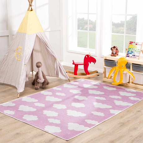 Nizar Pink Cloud Washable Kids Rug - Clearance-Rugs-Parc Decor