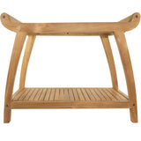 Norwegian Natural Teak Shower and Bath Curved Spa Bench with Shelf-Parc Decor