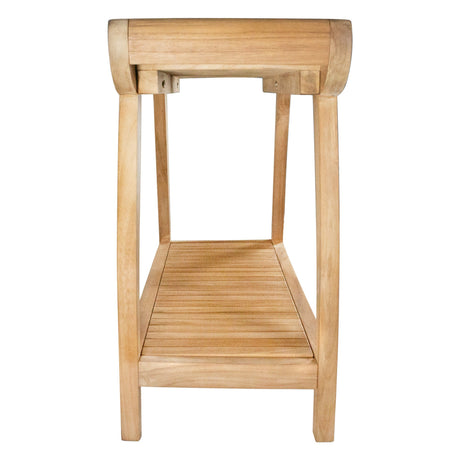 Norwegian Natural Teak Shower and Bath Curved Spa Bench with Shelf-Parc Decor