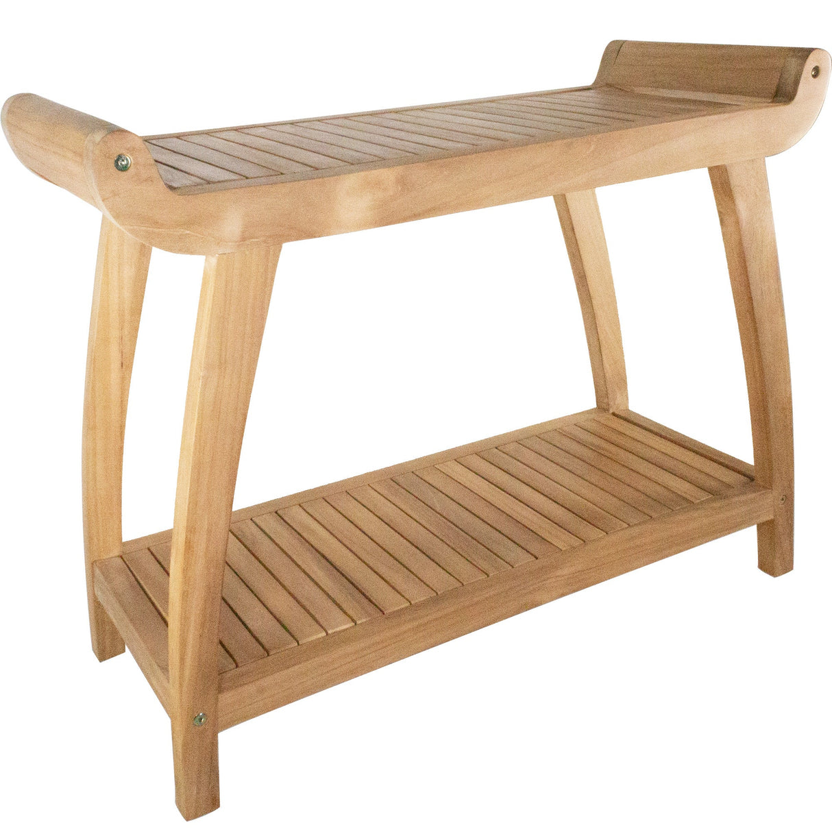 Norwegian Natural Teak Shower and Bath Curved Spa Bench with Shelf-Parc Decor