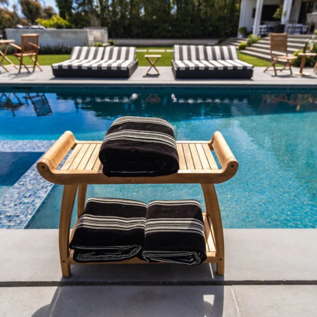 Norwegian Natural Teak Shower and Bath Curved Spa Bench with Shelf-Parc Decor