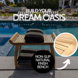Norwegian Natural Teak Shower and Bath Curved Spa Bench with Shelf-Parc Decor
