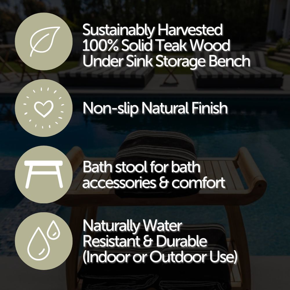 Norwegian Natural Teak Shower and Bath Curved Spa Bench with Shelf-Parc Decor