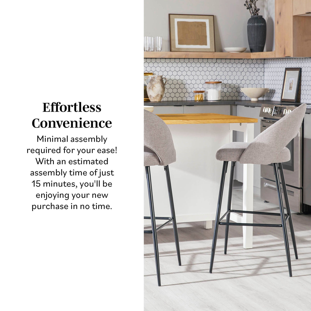 O Modern 2-Piece Minimalist Upholstered Bar Stool Set of 2-Dining / Kitchen-Parc Decor