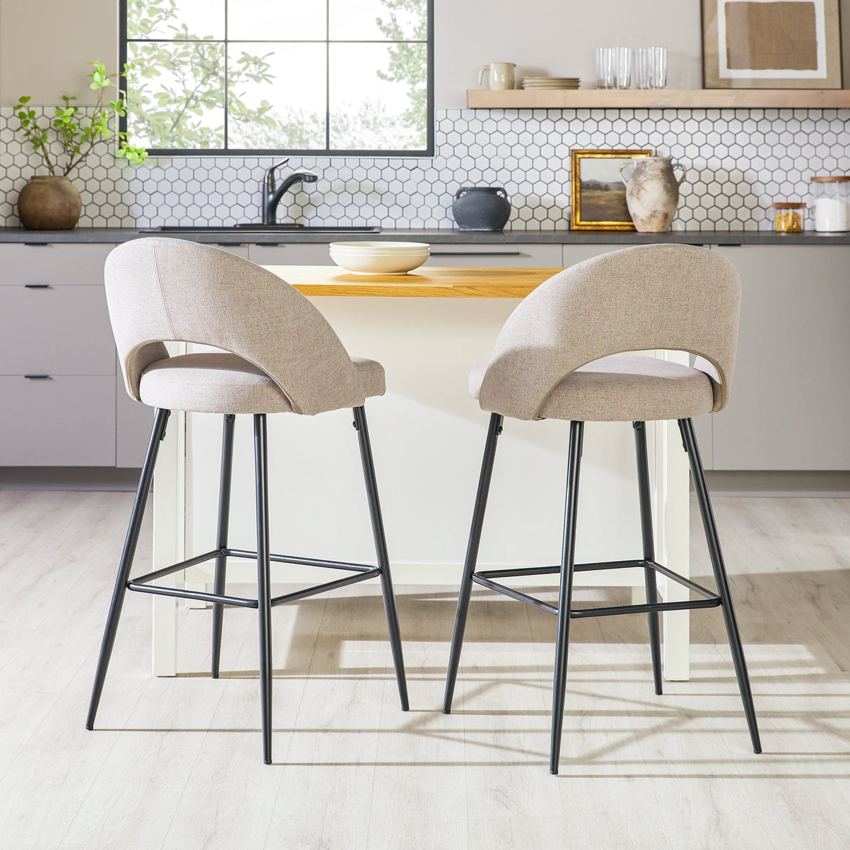 O Modern 2-Piece Minimalist Upholstered Bar Stool Set of 2-Dining / Kitchen-Parc Decor
