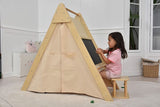 Oak Montessori Play Tent & Climber | Wooden Activity House with Rock Wall, Chalkboard, Desk & Stool